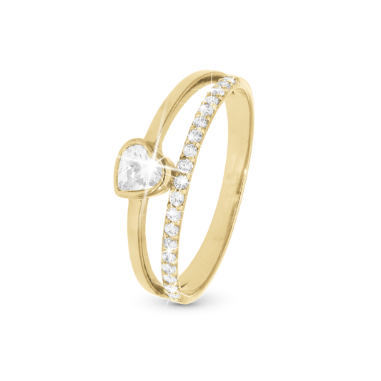 Sparkling Love Ring - Polished Gold Plated Sterling Silver with 20 white Cubic Zirkonia