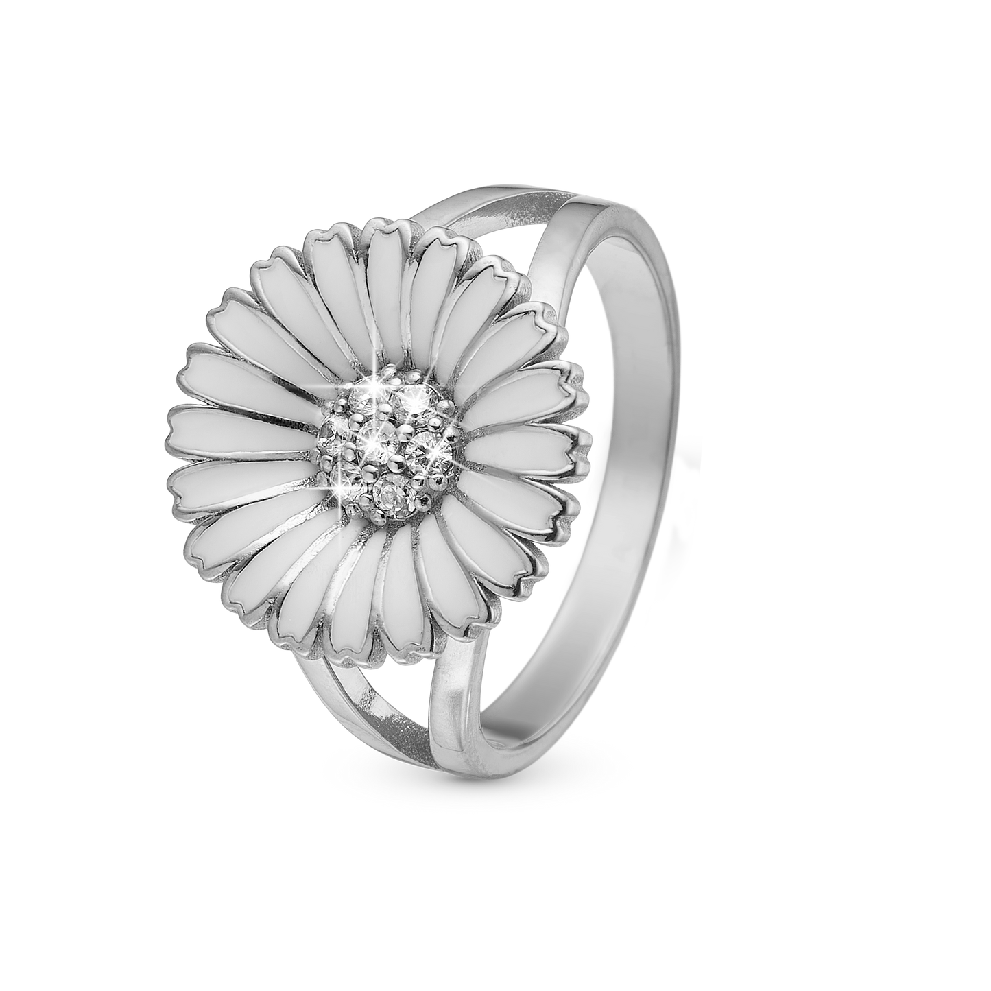 Marguerite Ø15mm Ring - Sterling Silver with 7 white Cubic Zirkonia