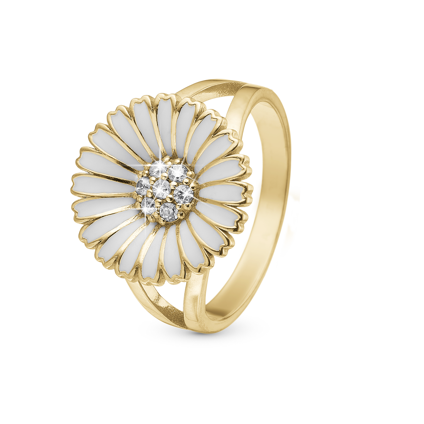 Marguerite Ø15mm Ring - Gold Plated Sterling Silver with 7 white Cubic Zirkonia