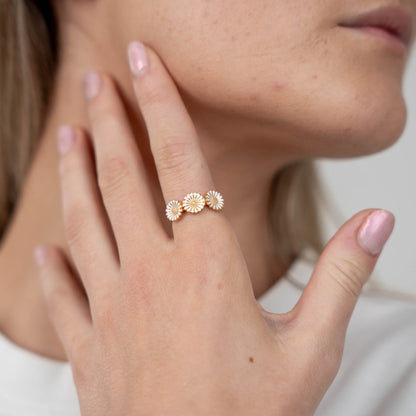 Triple Marguerite Ring - Gold Plated Sterling Silver