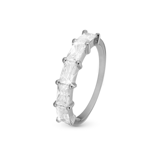 White Baguette Ring - Polished Sterling Silver with 5 white Cubic Zirkonia