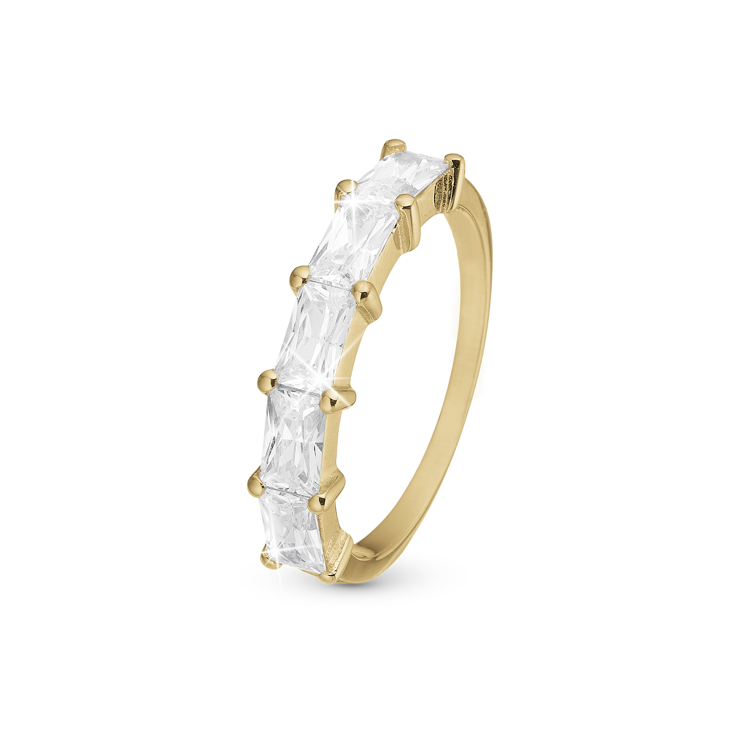 White Baguette Ring - Polished Gold Plated Sterling Silver with 5 white Cubic Zirkonia