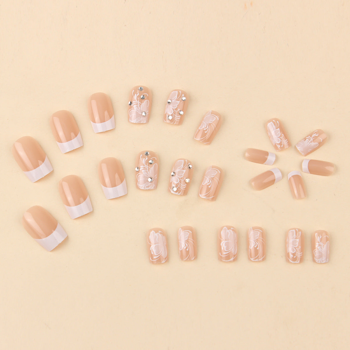 24 Pieces White French Flower Design Wear Nail Manicure Jewelry Manicure