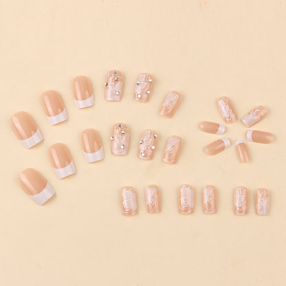 24 Pieces White French Flower Design Wear Nail Manicure Jewelry Manicure