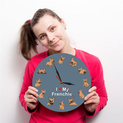 French Bulldog Printed Wall Clock Backlight. I Love My Frenchie Puppy Silent Non-ticking Clock