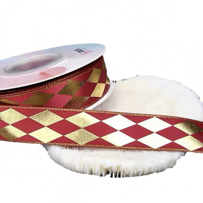 Red Bronzing Diamond Plaid Satin Baking Bow Ribbon