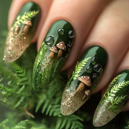 Green Deep Forest Mushroom European And American Wear Armor Nail Sticker Removable
