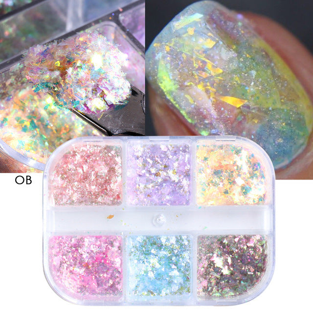 Reflektierende und durchscheinende Edelweiß-Puder-Nagelpailletten