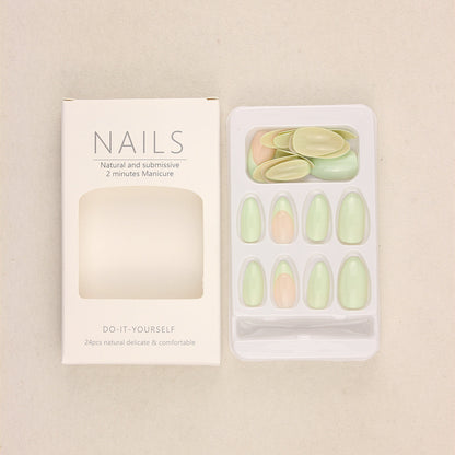 Wear Armor Short Green Simple 24 Pieces Fake Nails
