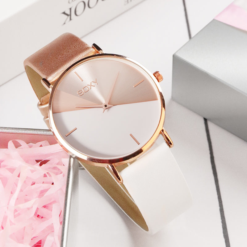Top brand women's watch leather Rose gold female clock luxury brand design women