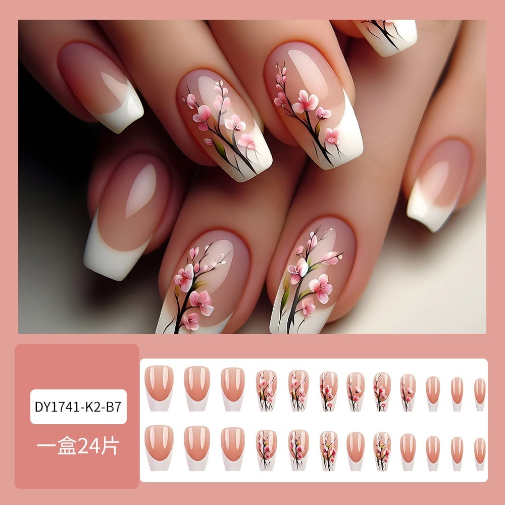 Plum Blossom Style Nail Tips Simple White Edge French Wear Armor