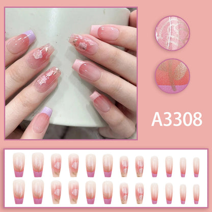 High-grade Nude Pure Desire Girl Heart Violet Red Wear Nail 24 Pieces