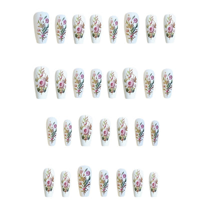 WM-146 Pastel Embroidery Fake Nails Short T National Style Flowers Expensive Temperament