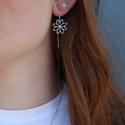 Simple Flower Stud Earrings - Polished Sterling Silver