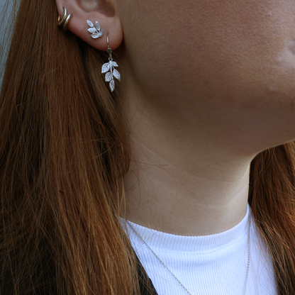 3 leafs Stud Earrings - Polished Sterling Silver