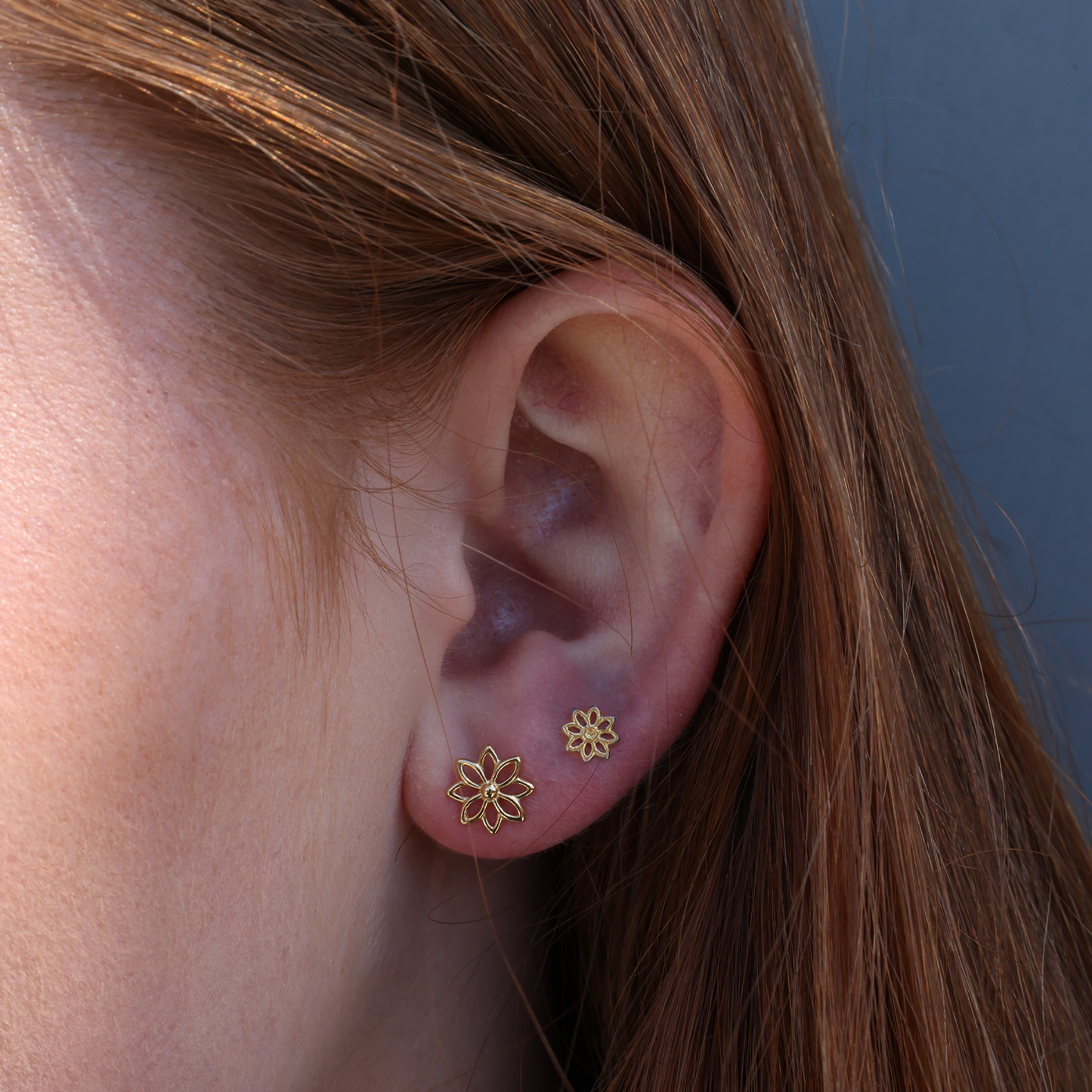 Simple Flower Stud Earrings - Polished Gold Plated Sterling Silver