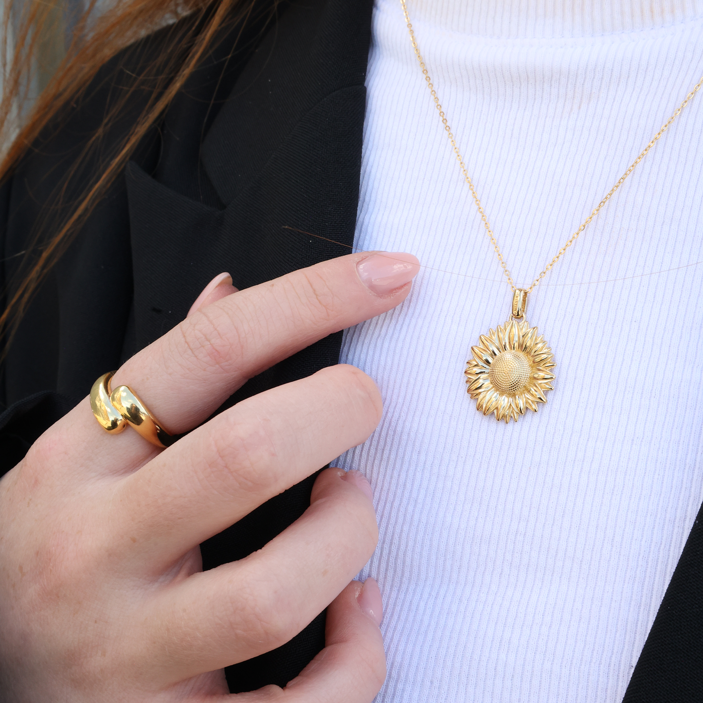 Sunflower Earring Pendant - Polished Gold Plated Sterling Silver