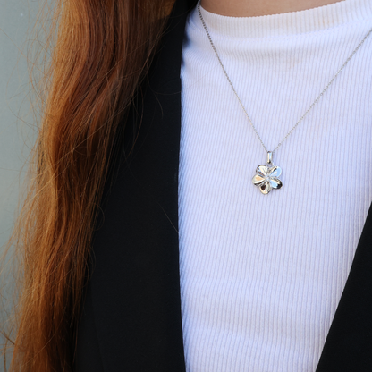 Flower Bouquette Earring Pendant - Polished Sterling Silver with 1 Cubic Zirkonia