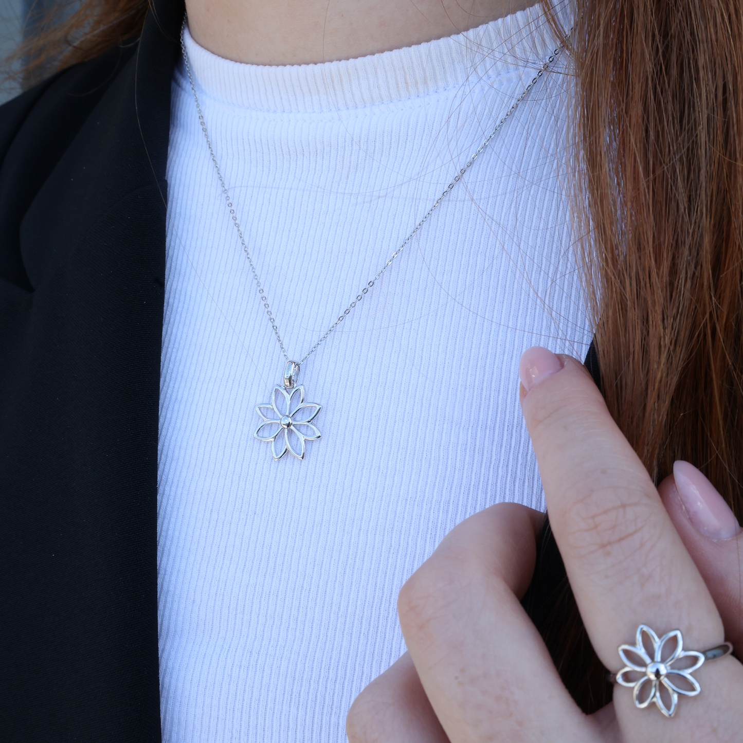 Simple Flower Ring - Polished Sterling Silver