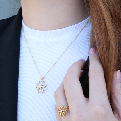 Simple Flower Earring Pendant - Polished Gold Plated Sterling Silver