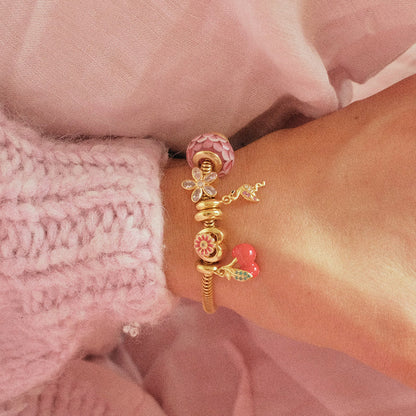 Flamingo - Dangle Charm 4 mm with Bracelet - Gold-Plated Sterling Silver with 5 Cubic Zirconia