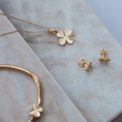 FoWatch Leaf Clover Earring Pendant - Matte Gold Plated Sterling Silver