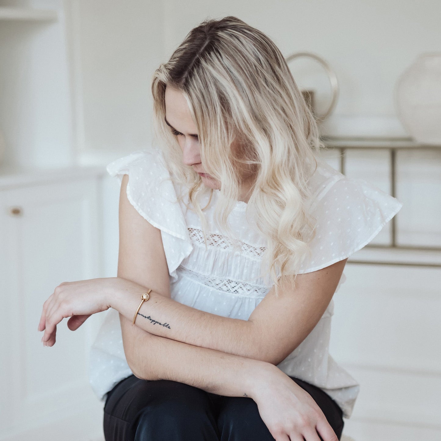 Marguerite - Charm 4 mm with Bracelet - Brushed Sterling Silvert