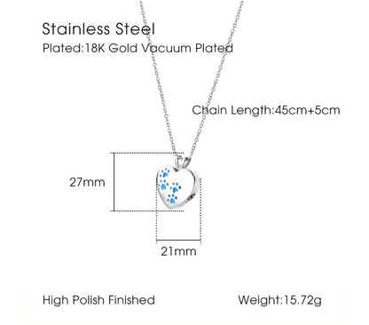 Crystal Pet Dog Paw Print Heart Urn Pendant Necklace