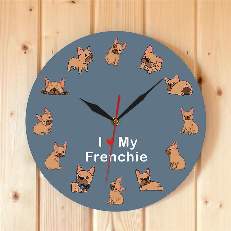 French Bulldog Printed Wall Clock Backlight. I Love My Frenchie Puppy Silent Non-ticking Clock