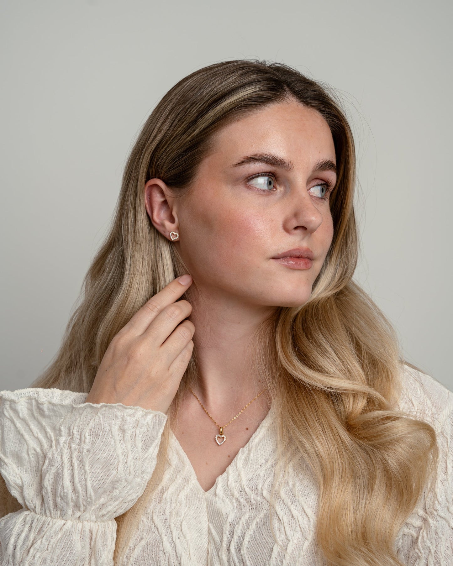 Shimmery Heart Smykkesæt - Gold Plated Sterling Silver with Cubic Zirkonia