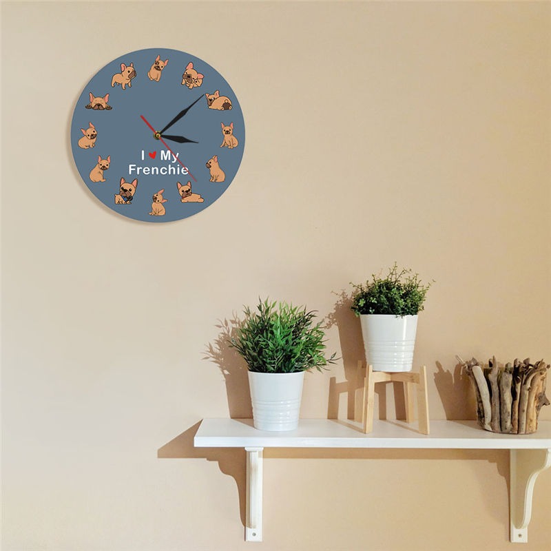 French Bulldog Printed Wall Clock Backlight. I Love My Frenchie Puppy Silent Non-ticking Clock
