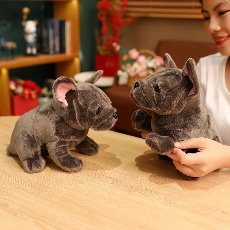 Simulation Realistic Black French Bulldog Plush Toys Soft Stuffed Animal Lifelike Brown Dog Baby Accompany Doll for Girls Gift