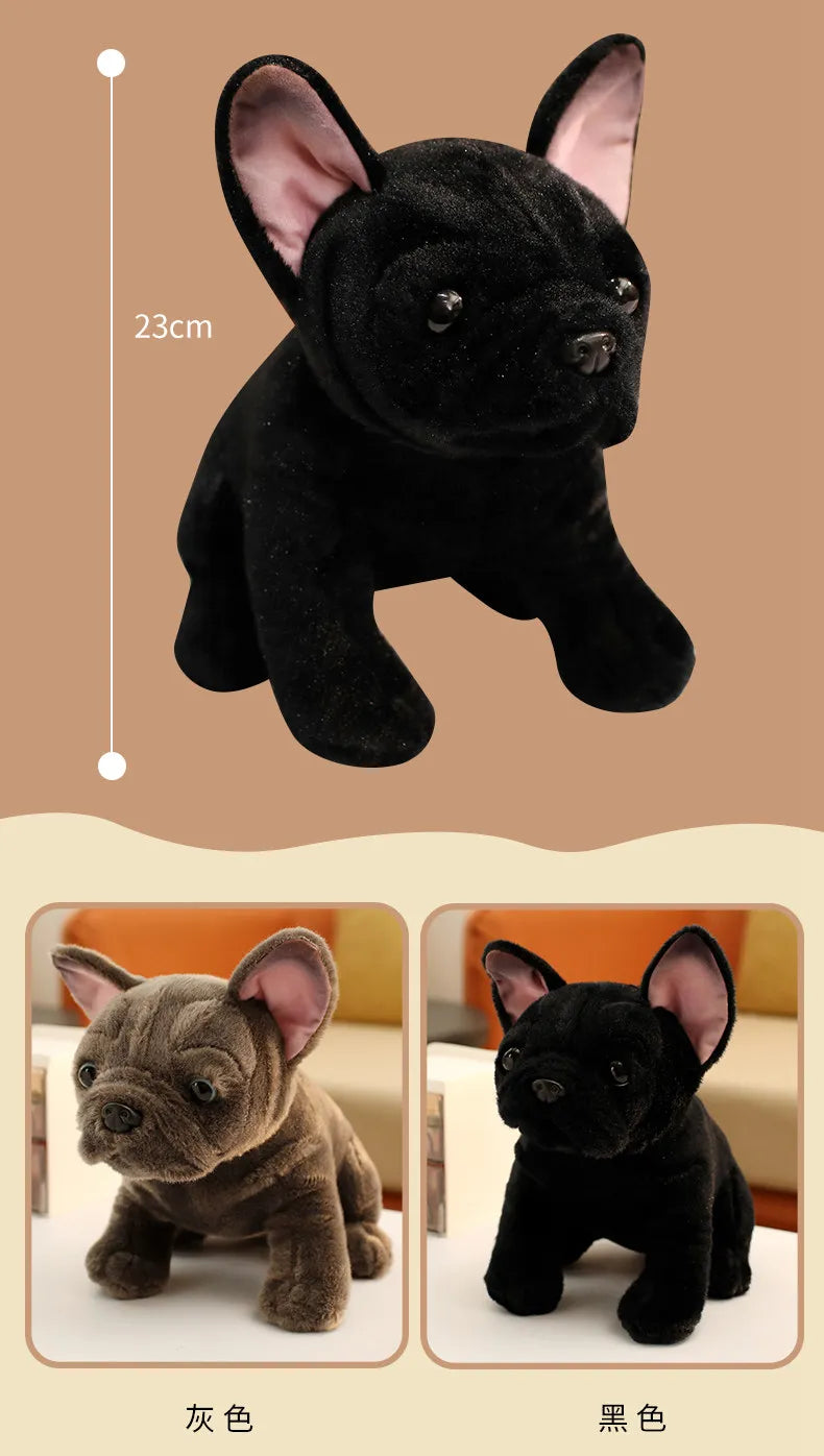 Simulation Realistic Black French Bulldog Plush Toys Soft Stuffed Animal Lifelike Brown Dog Baby Accompany Doll for Girls Gift