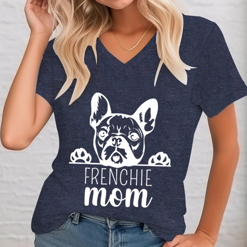 Frenchie Mom Shirt Women V-neck French Bulldog Graphic Tee Animal Lover Shirt French Bulldog Dog Owner Gift Ideas T-shirt Female