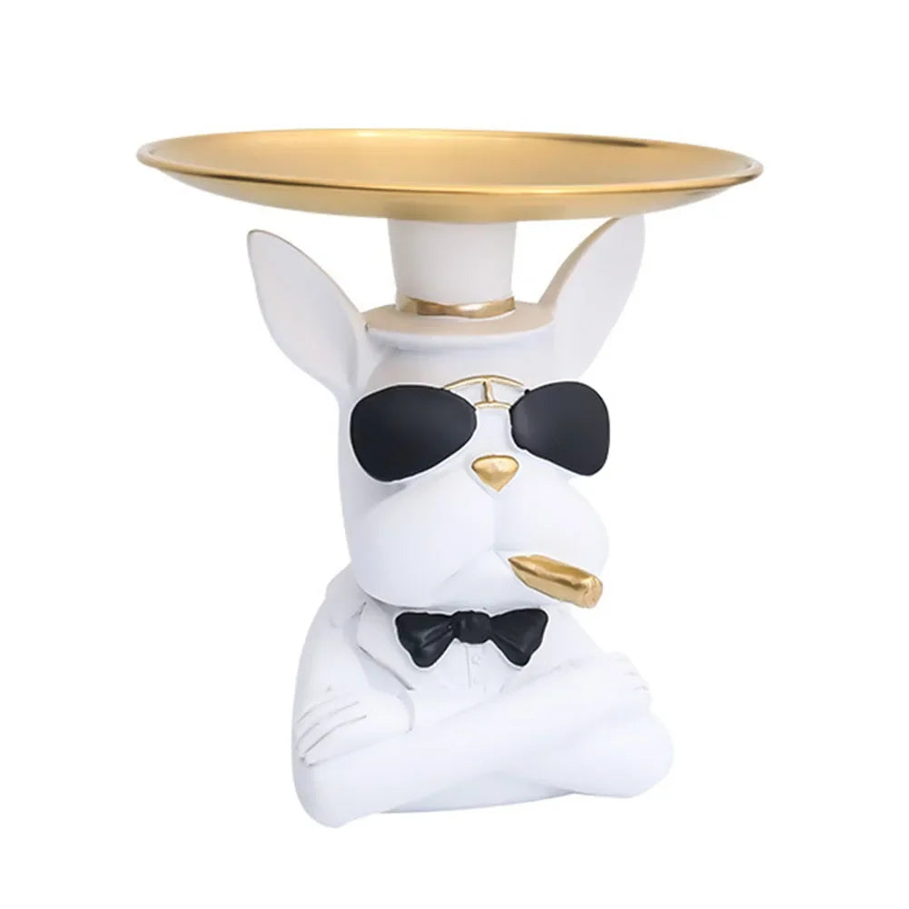 French Bulldog Sculpture Dog Statue with Tray and Keys Holder Storage Gift Home Decor Ornaments Rood Decor Animal Figurine