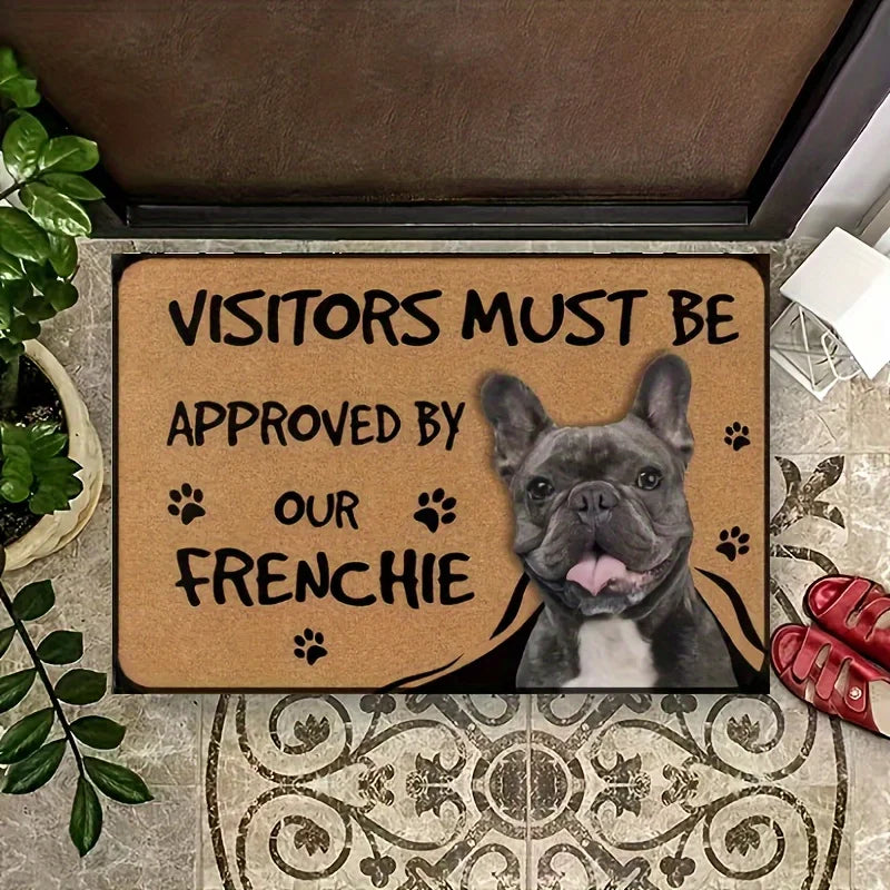 French Bulldog Anti Slip DoorMat Interesting "Visitor Must Be Approved" Welcome Felt Rug Polyester Decorative Living Room Carpet