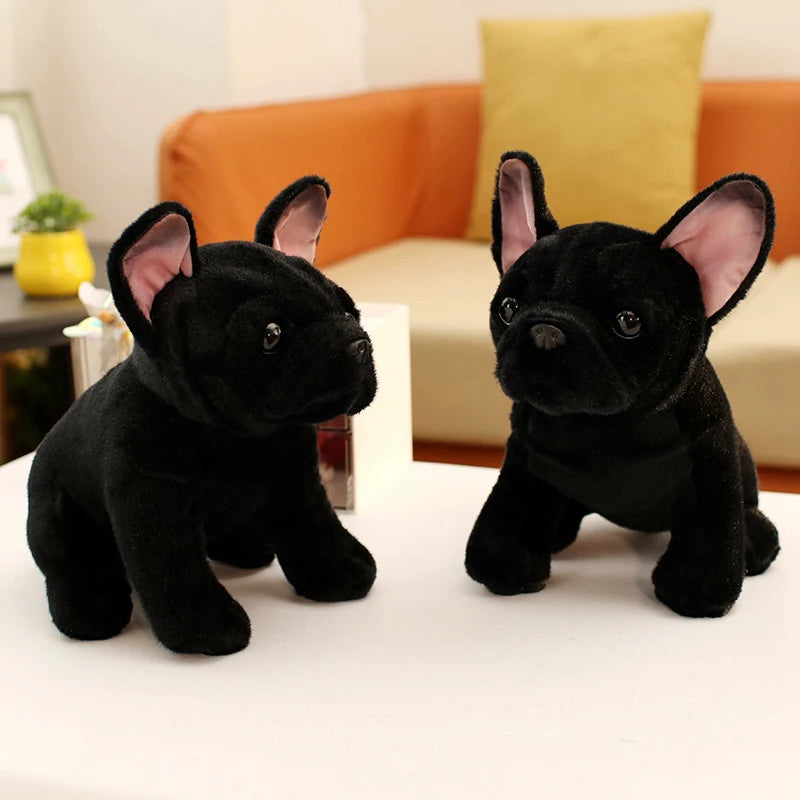 Simulation Realistic Black French Bulldog Plush Toys Soft Stuffed Animal Lifelike Brown Dog Baby Accompany Doll for Girls Gift