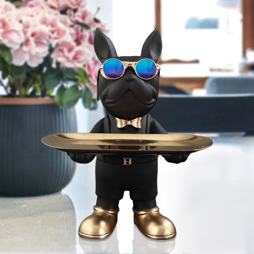 French Bulldog Sculpture Dog Statue with Tray and Keys Holder Storage Gift Home Decor Ornaments Rood Decor Animal Figurine