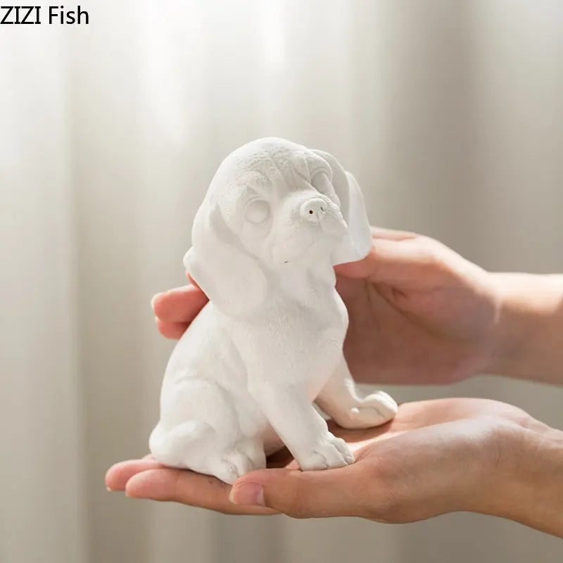 Lovely Puppy Ceramic Sculpture French Bulldog Ornaments Crafts White Dog Miniature Figurines Desk Decoration Animal Statue