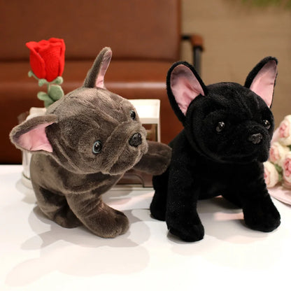 Simulation Realistic Black French Bulldog Plush Toys Soft Stuffed Animal Lifelike Brown Dog Baby Accompany Doll for Girls Gift