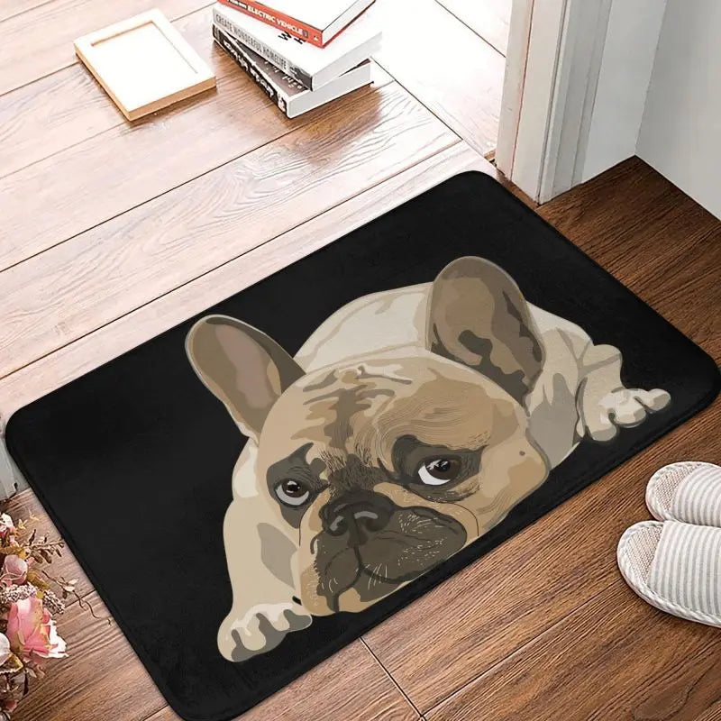 Individuell gestaltbare Fußmatte mit niedlicher französischer Bulldogge, rutschfest, für Eingangsbereich, Küche, Bad, Garage oder Garage.
