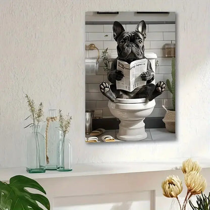 Funny French Bulldog in the toilet - Printed canvas painting - Wall home decoration, perfect gift and decor