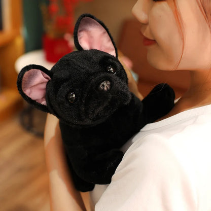 Simulation Realistic Black French Bulldog Plush Toys Soft Stuffed Animal Lifelike Brown Dog Baby Accompany Doll for Girls Gift