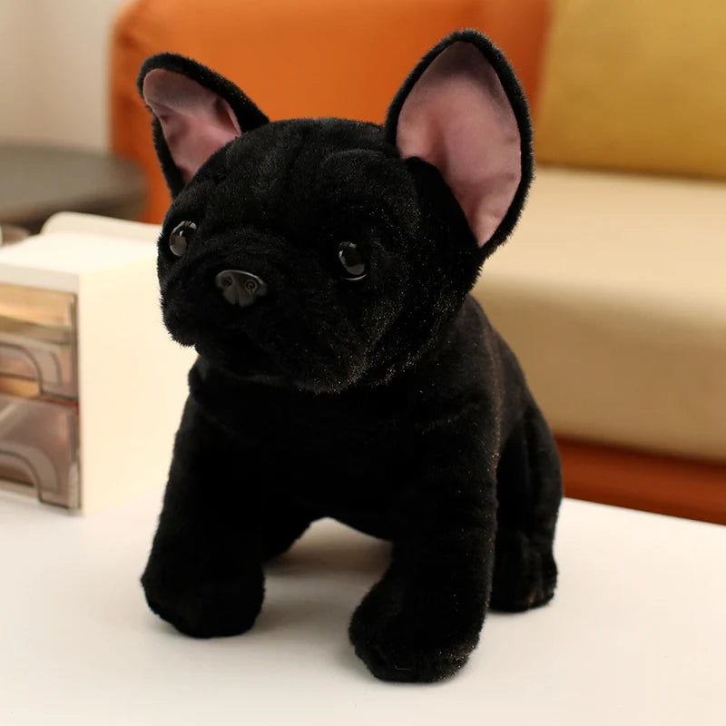 Simulation Realistic Black French Bulldog Plush Toys Soft Stuffed Animal Lifelike Brown Dog Baby Accompany Doll for Girls Gift