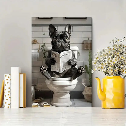 Funny French Bulldog in the toilet - Printed canvas painting - Wall home decoration, perfect gift and decor