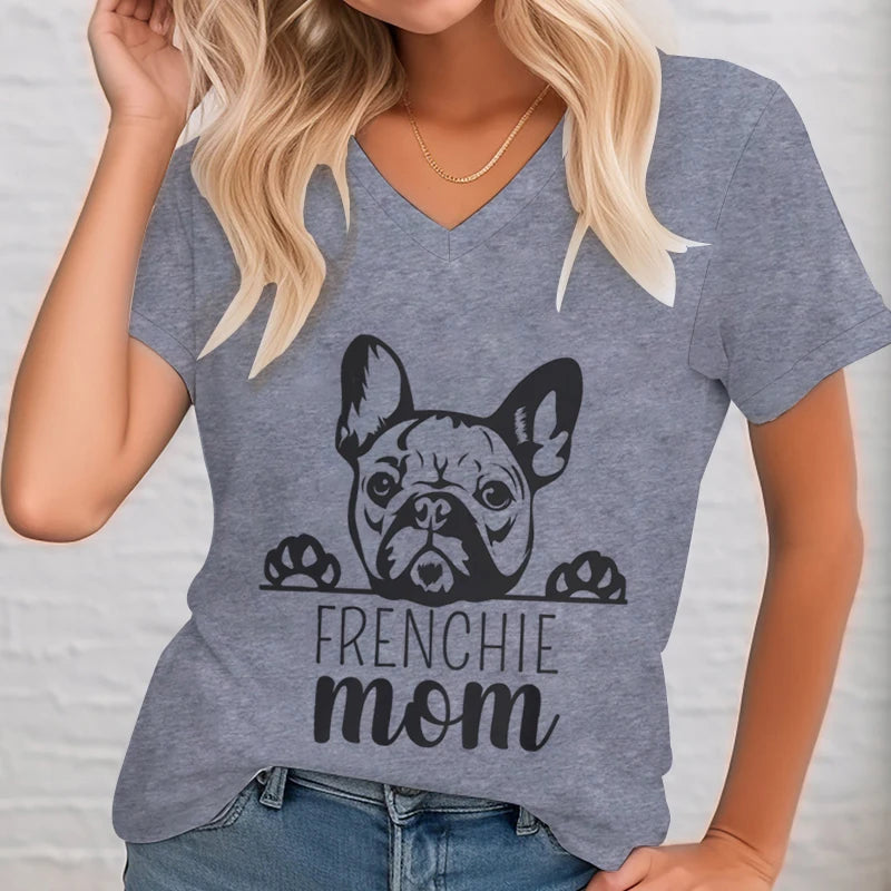 Frenchie Mom Shirt Women V-neck French Bulldog Graphic Tee Animal Lover Shirt French Bulldog Dog Owner Gift Ideas T-shirt Female