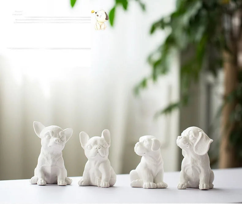 Lovely Puppy Ceramic Sculpture French Bulldog Ornaments Crafts White Dog Miniature Figurines Desk Decoration Animal Statue