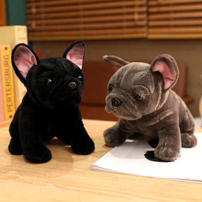 Simulation Realistic Black French Bulldog Plush Toys Soft Stuffed Animal Lifelike Brown Dog Baby Accompany Doll for Girls Gift