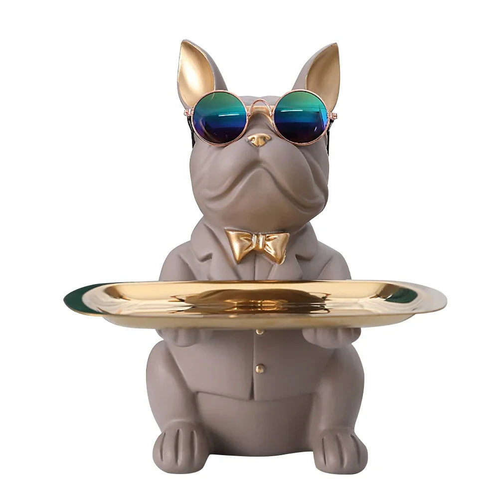 French Bulldog Sculpture Dog Statue with Tray and Keys Holder Storage Gift Home Decor Ornaments Rood Decor Animal Figurine
