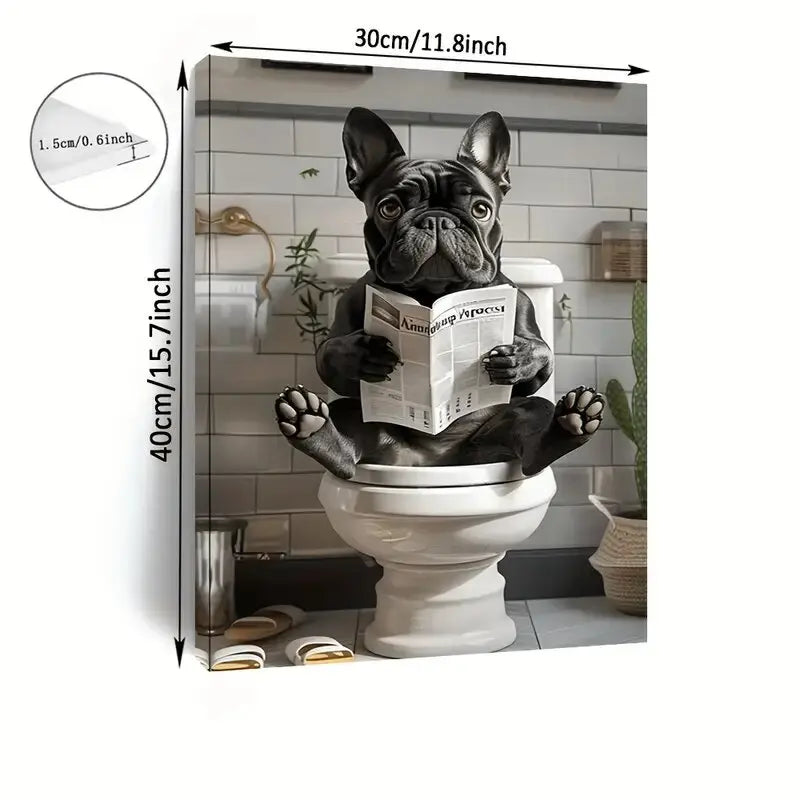Funny French Bulldog in the toilet - Printed canvas painting - Wall home decoration, perfect gift and decor
